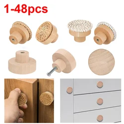 1-48pcs Wood Cabinet Pulls Nordic Round Wooden Cupboard Wardrobe Drawer Pulls DIY Natural Solid Closet Handles with Screws