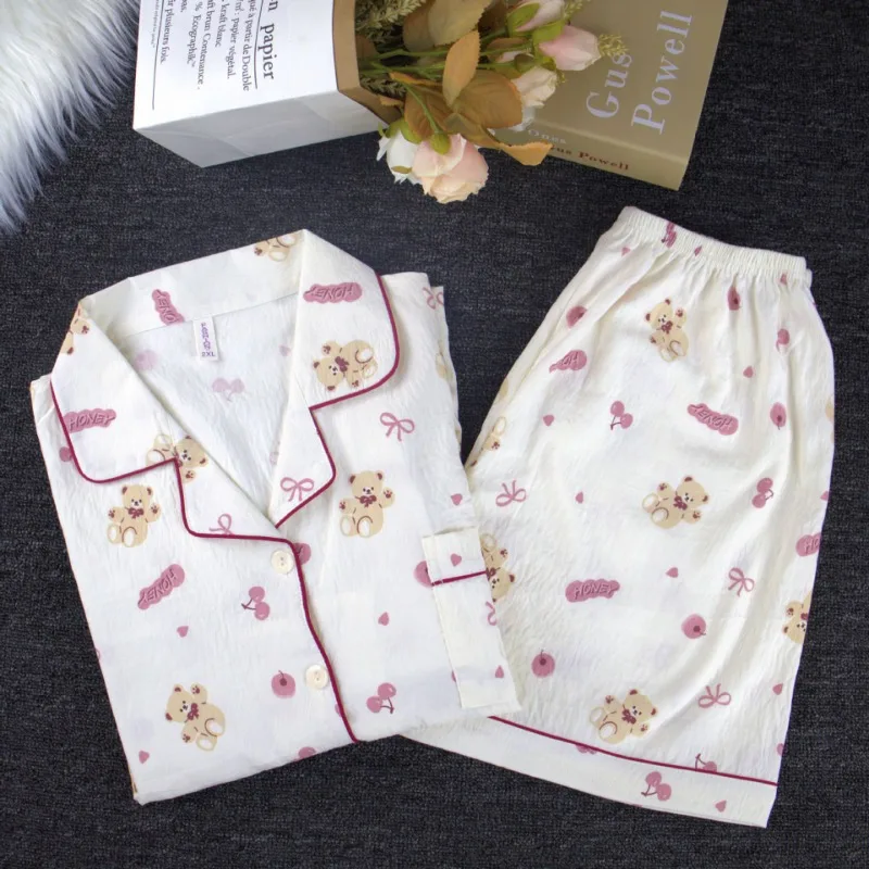 

Cloud Cotton Four Seasons Women Pajamas Sweet Cartoon Bear Short Sleeve Shorts Fashion Simple Girl Student Sleepwear Homewear