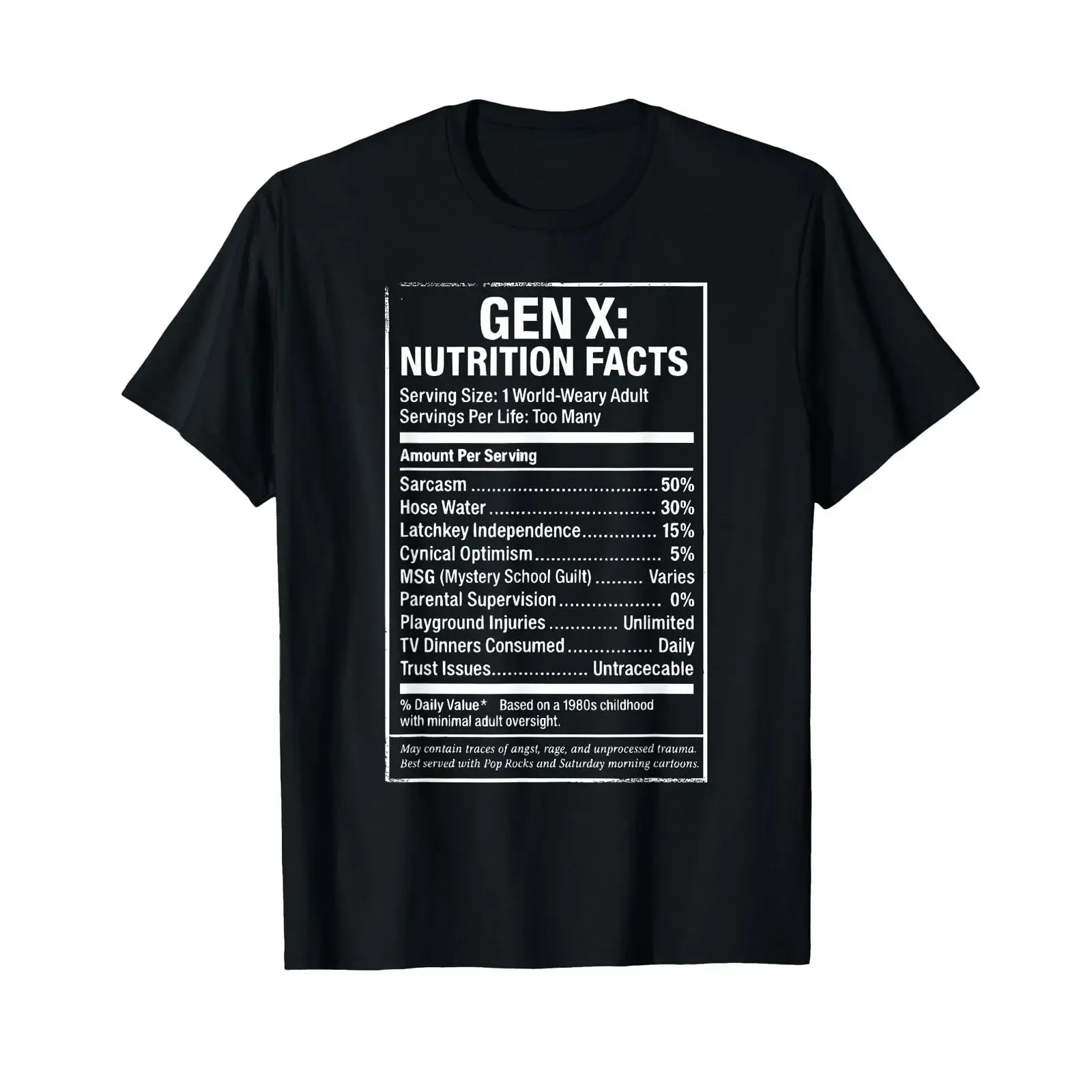 Gen X Nutrition Facts 80s Latchkey Legend Parody T Shirt vintage Washed Stylish Soft homme Versatile graphic Breathable