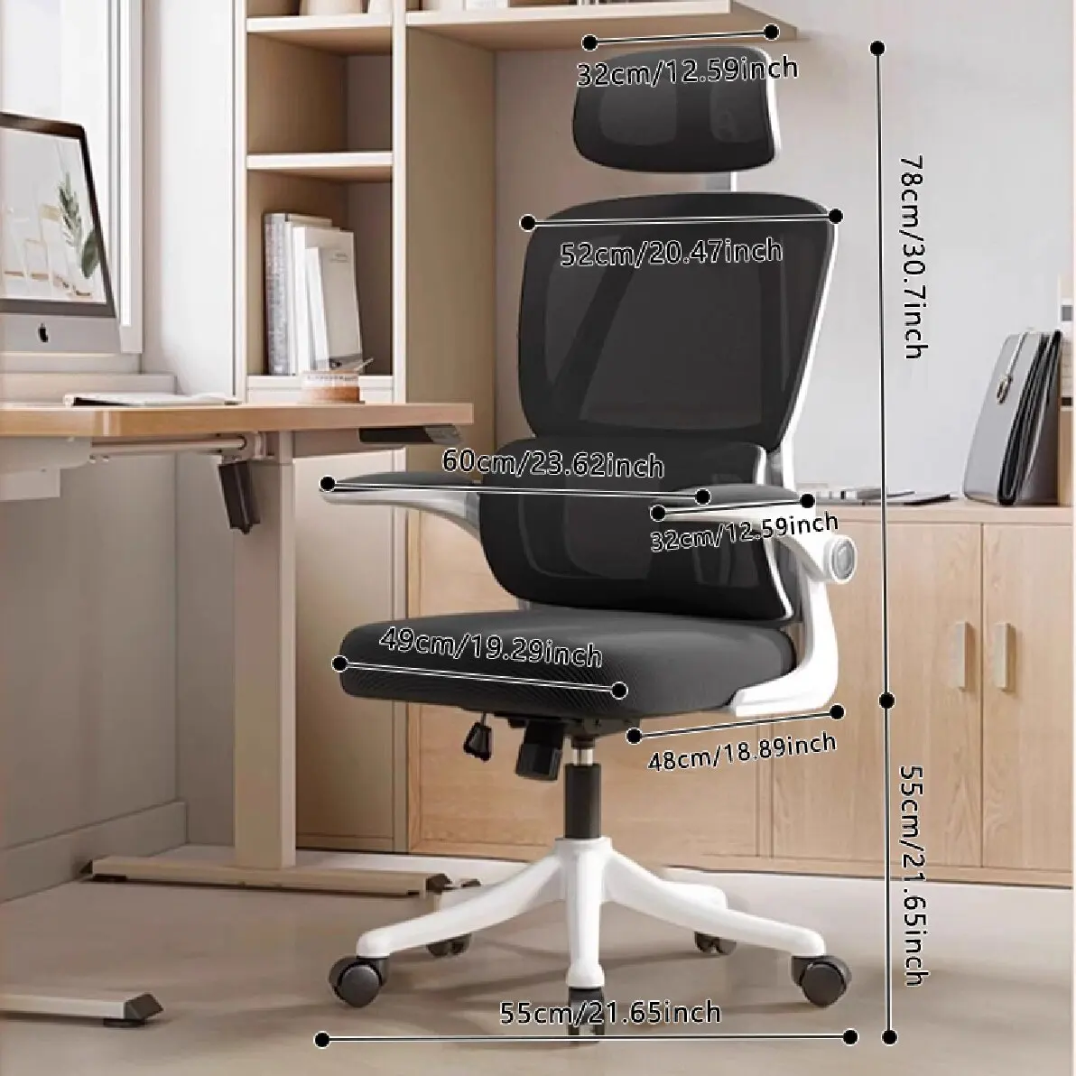 Ergonomic Office Chair Comfort Home Desk Chair Adjustable High Back Mesh Chair Lumbar Support Computer Chair with Flip-Up Arms image 6