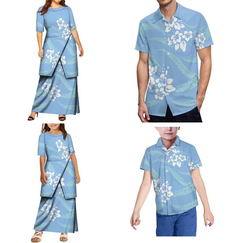 여름 라운드넥 부모-자녀 커플룩 폴리네시안 가족룩 캐주얼 성인 아동 세트 맞춤 제작 남자아이 아빠 셔츠