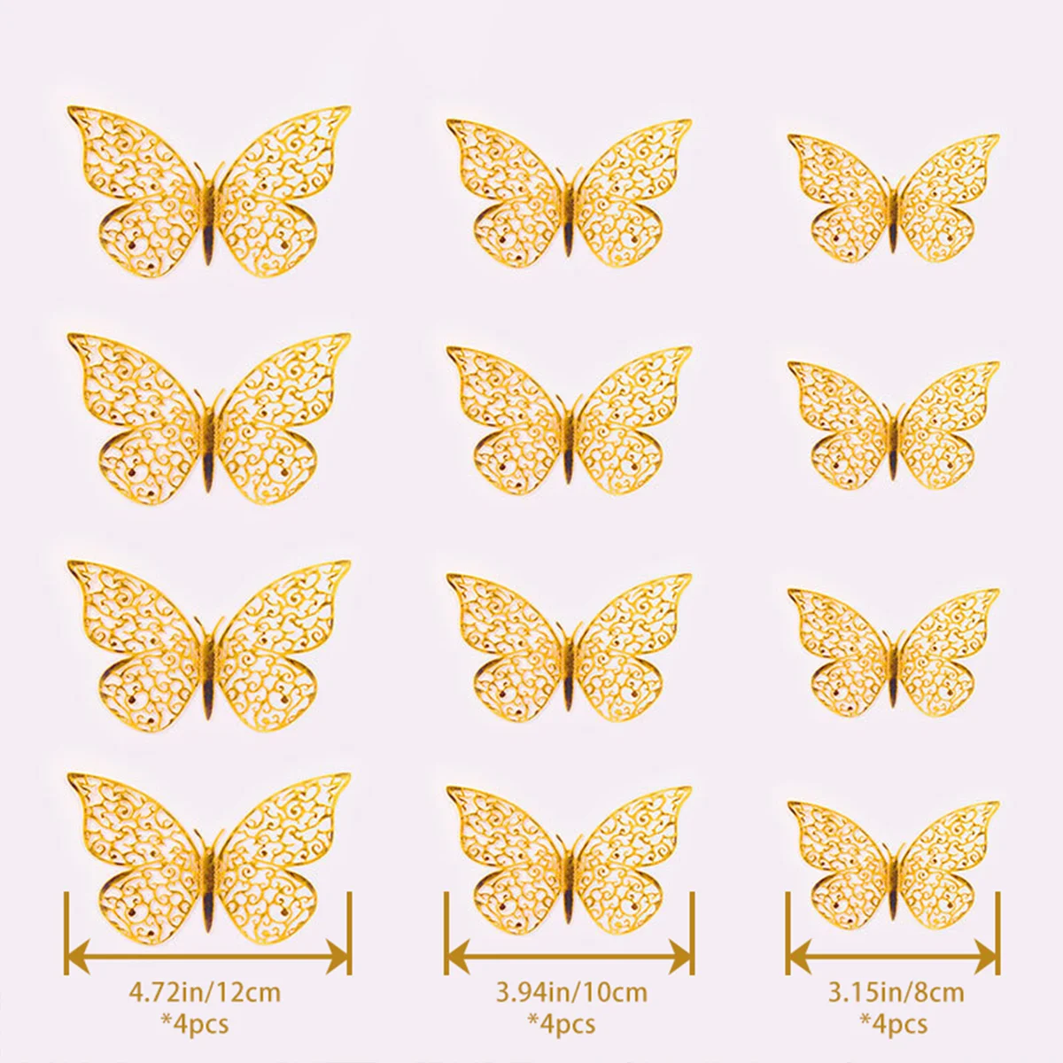 12pcs/set 3D metallic gold hollow butterfly wall with 3D simulation butterfly home stickers decorate the party wedding layout