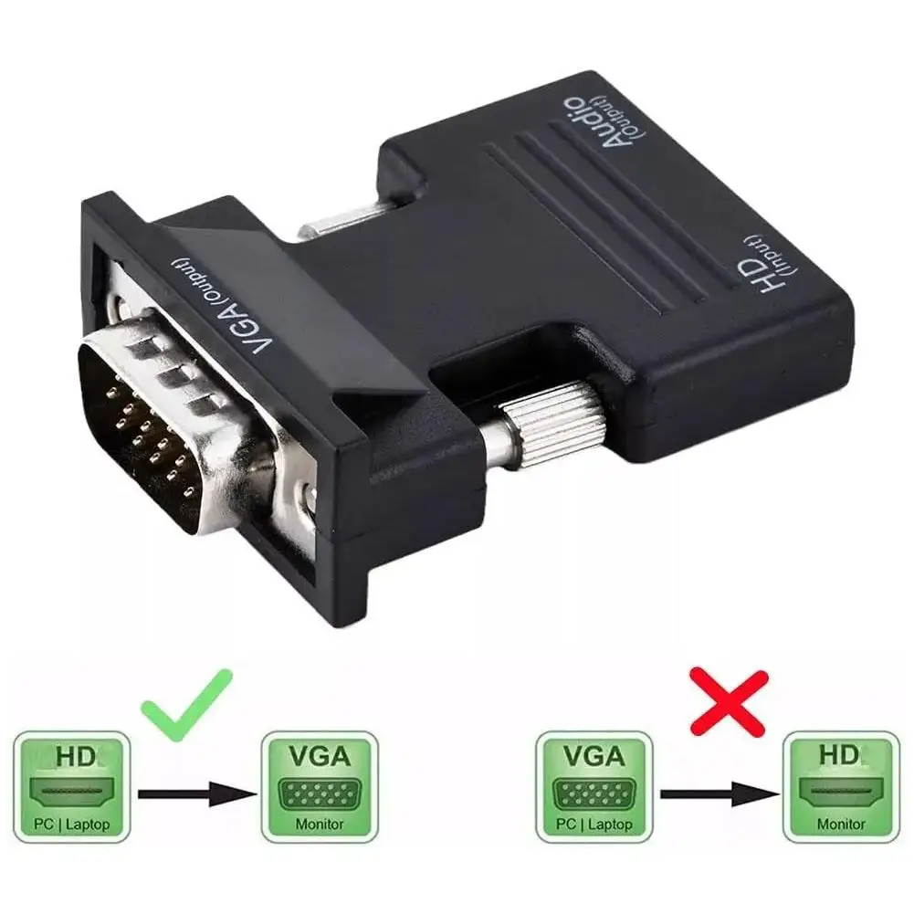 Compatible With HDMI To VGA Female To Rotational Connector 1080p With Audio Converter I-font Audio Video Adapter ABS