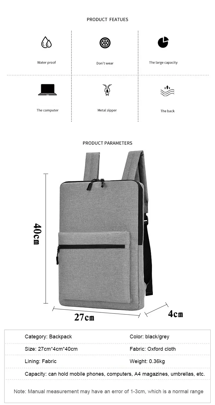 Minimalist Ultra Slim Laptop Backpack 15.6 Inch Waterproof Business Work Bags Thin Computer Back Pack Bag for Men Work Sac Homme