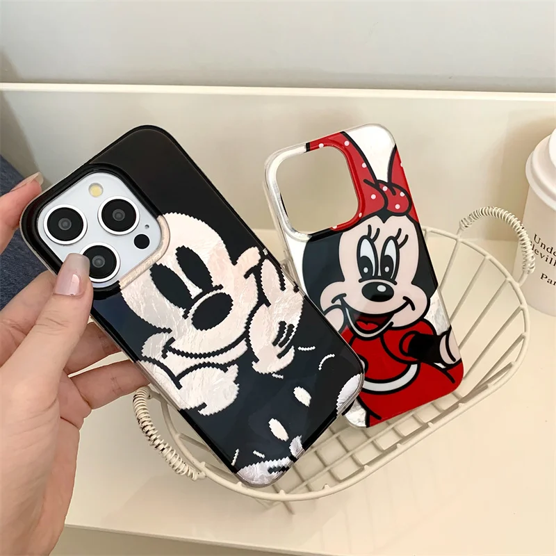 Disney Cute Couple Wrinkled Pattern Big face Mickey Minnie Phone Case For iPhone 13 14 15 Pro Max Funny Cartoon  Anti Fall Cover