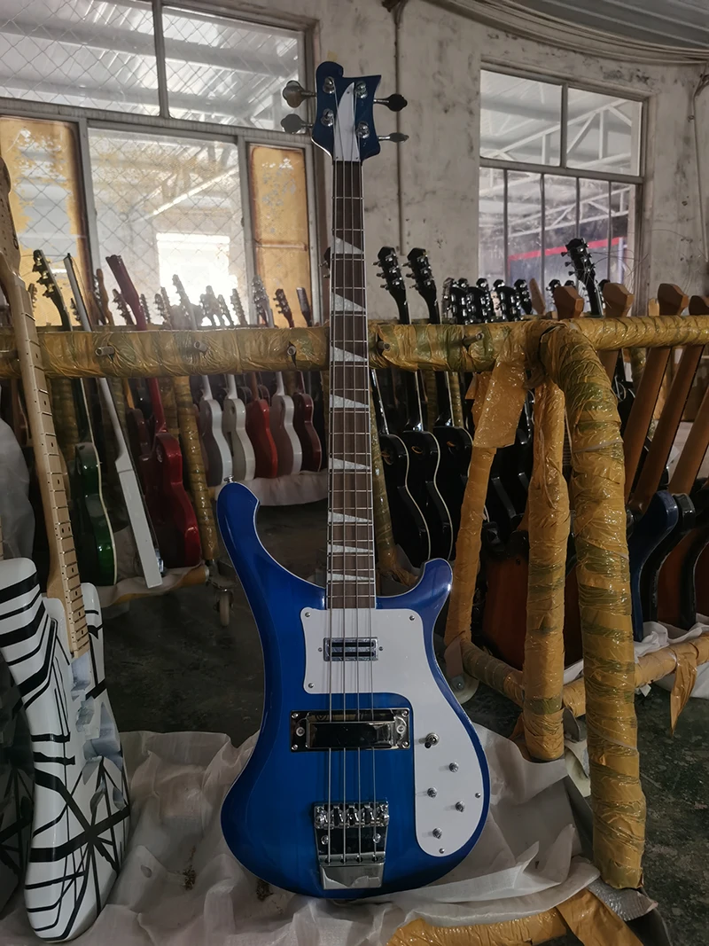 Blue Rickenbacker 4-string bass guitar, a variety of colors to choose from, support color customization