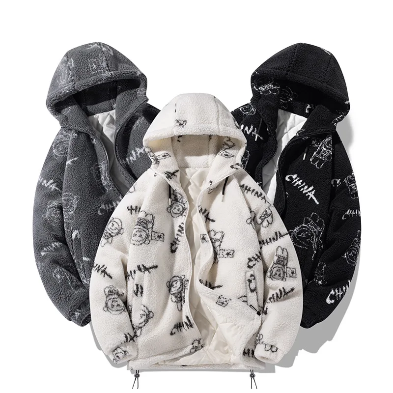 

Autumn and Winter Korean Version Cartoon Printing Men Jacket Hooded Thicken Keep Warm Quilted Coat Couple Cotton Clothes