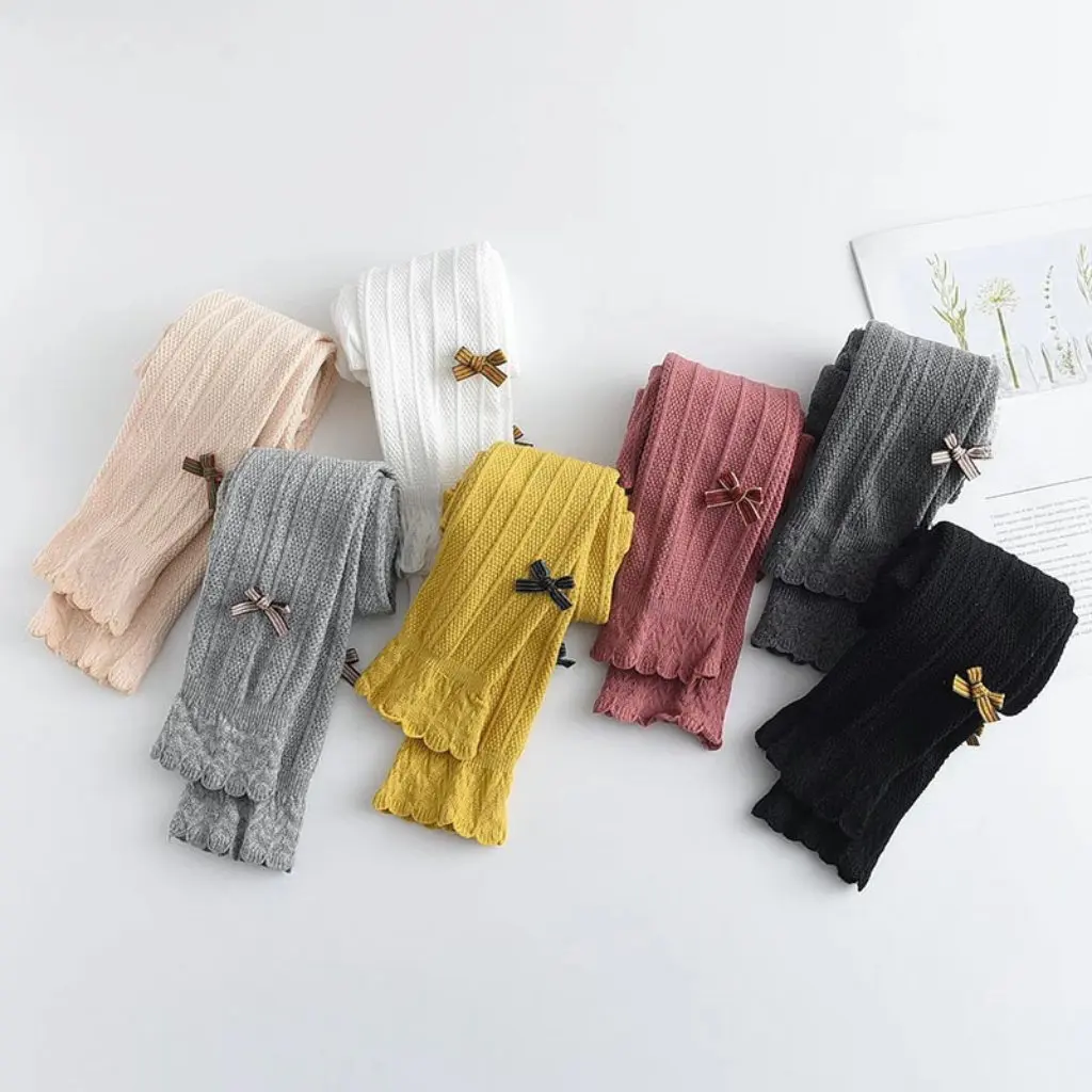 

Girls' Cotton Leggings for Spring And Autumn Thin Breathable Bow Lace Cropped Pants Children's Outer Wear