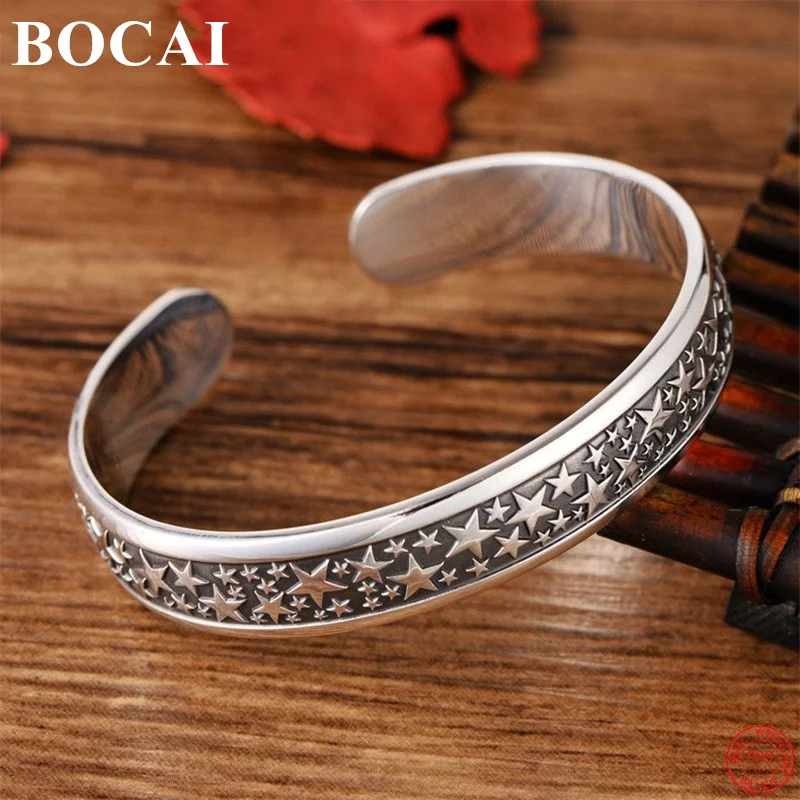 

BOCAI S999 Sterling Silver Bracelets for Men Women New Fashion Five-Pointed Stars Pasttern Argentum Bangle Jewelry Free Shipping