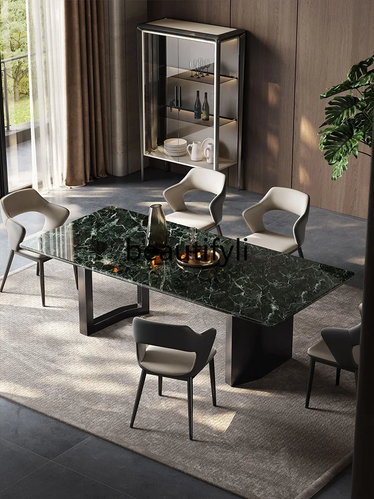 Natural large flower green luxury stone dining table light luxury dining table modern villa home marble dining table and chairs