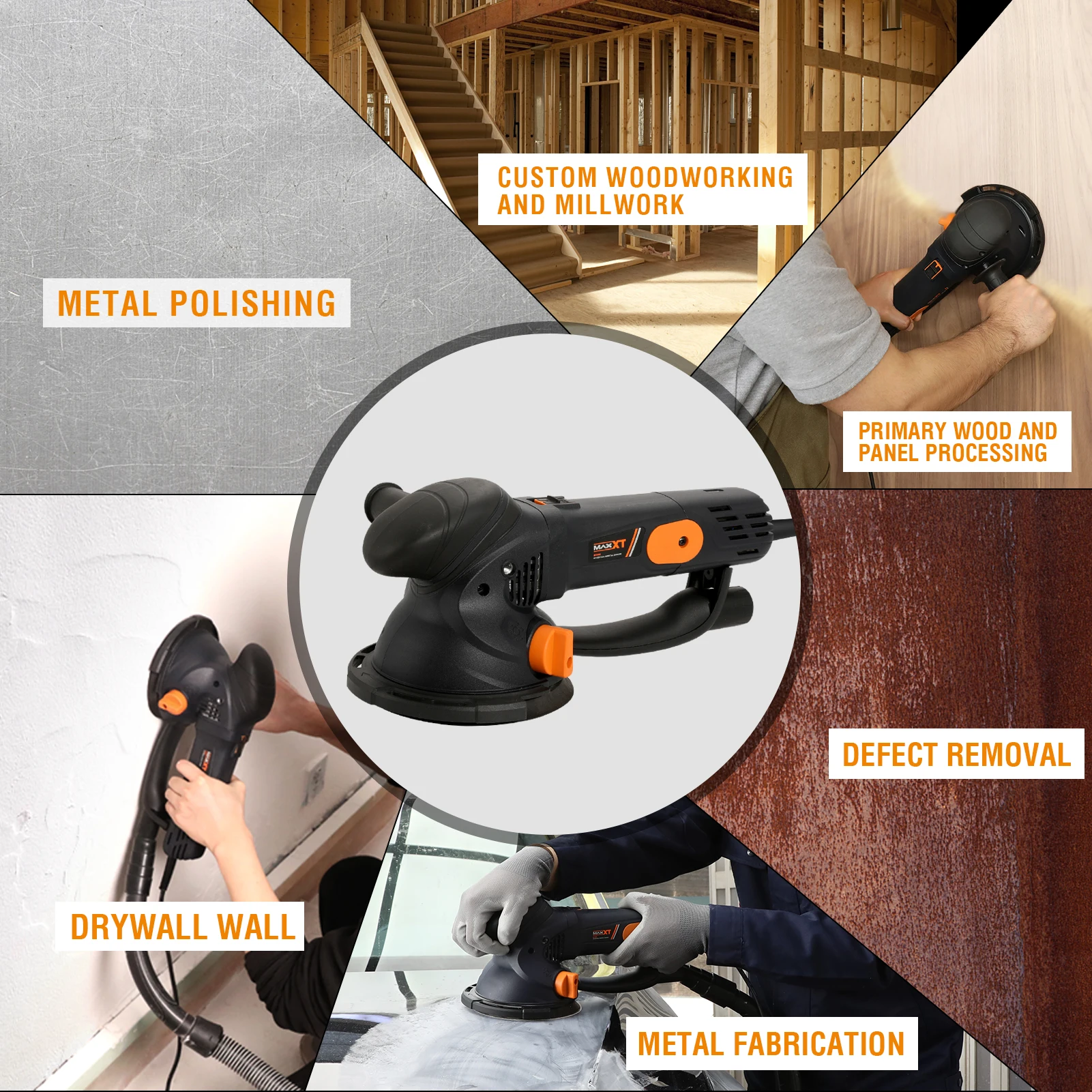 MAXXT Electric Random Orbital Sander Polisher With 6Inch Backing Pad Two Modes For Coarse And Fine Sanding