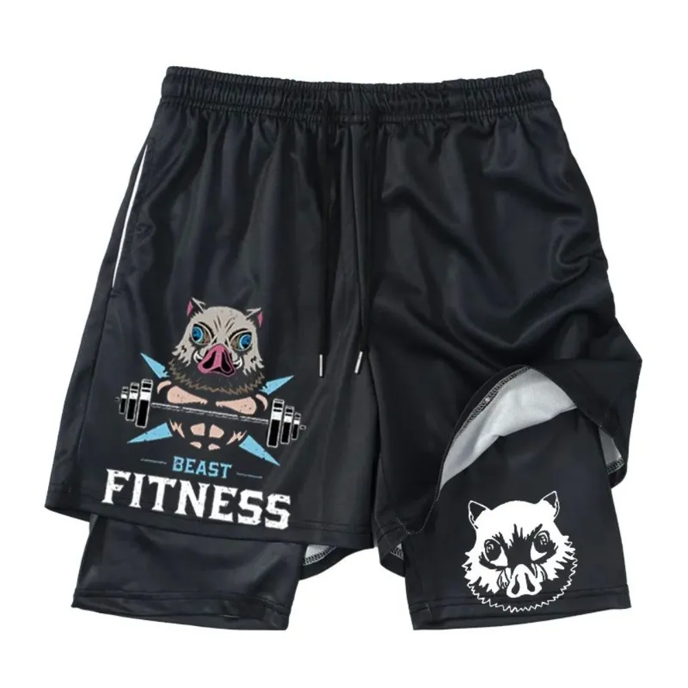 2026 Anime Demon Killer Peripheral Men's and Women's Four Seasons Double Layered Beach Pants Loose Oversized Casual Shorts New