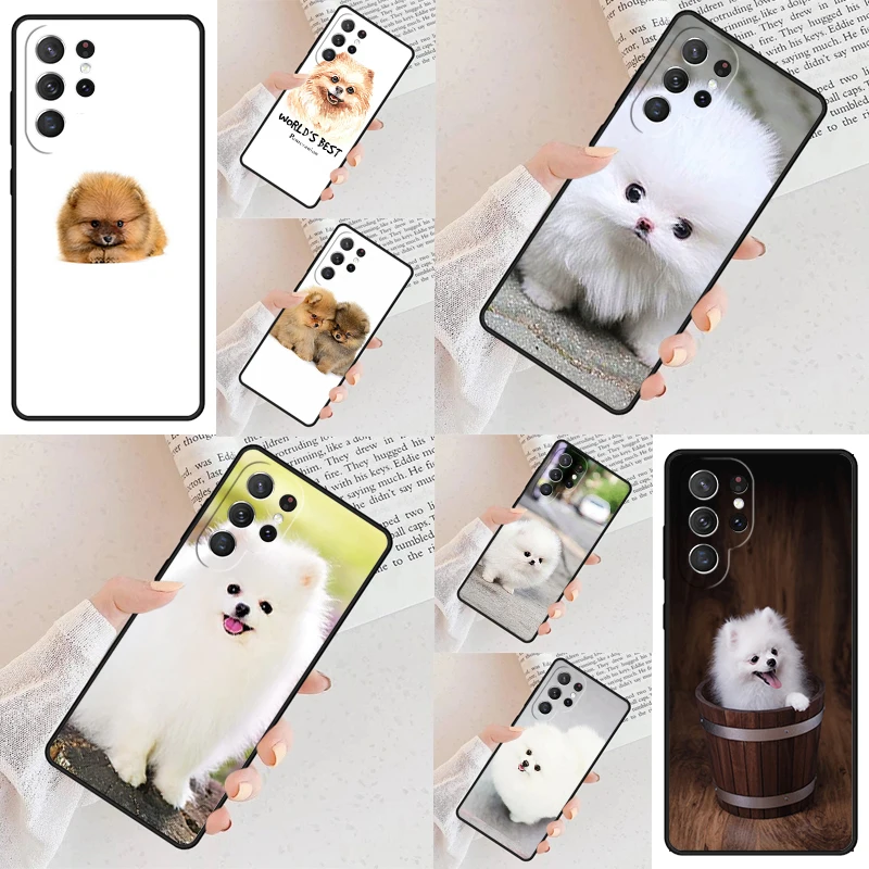 White pomeranian dog Phone Case For Samsung Galaxy S24 S23 S22 S21 Ultra S10 Note 10 Pro S20 Plus FE S9 S8 Cover