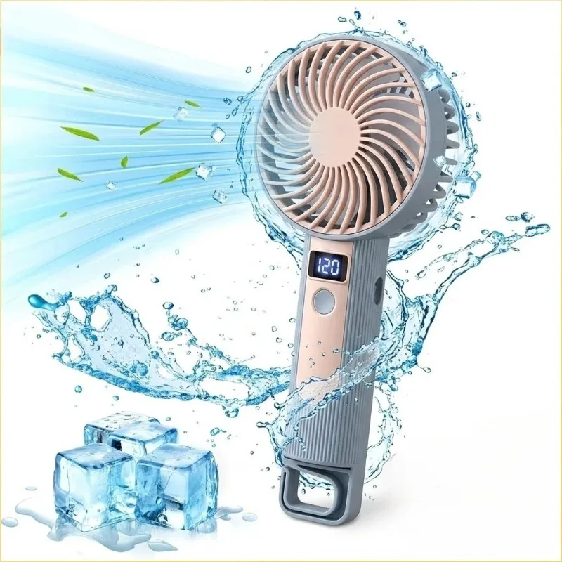 Ventilador de Mano Simple de 120 Velocidades con Pantalla Digital, Recargable por USB, 2 en 1, con Soporte y Agarre, Pequeño y Portátil