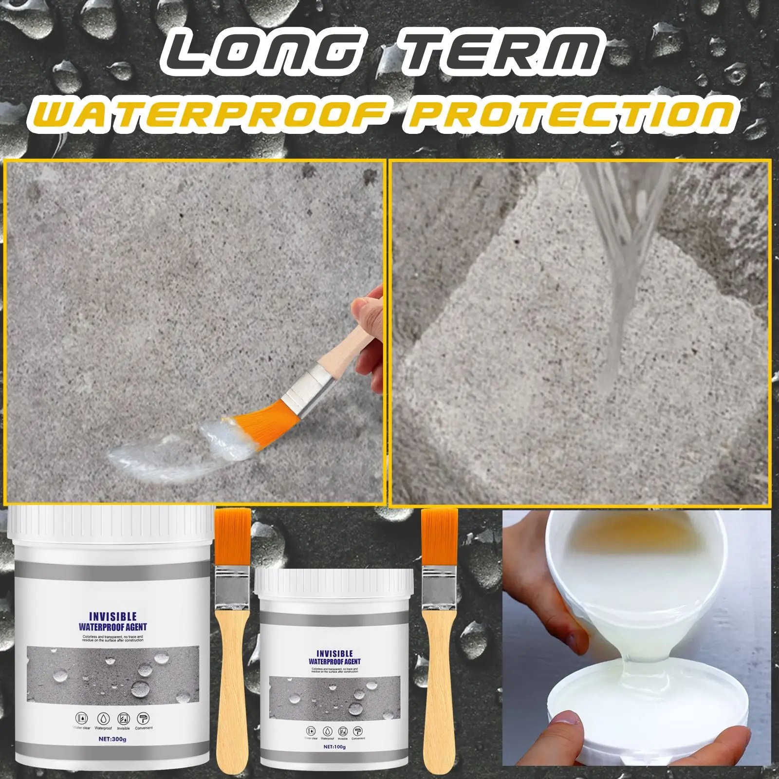 300/600/900/1200g Waterproof Coating Sealant Agent Transparent Glue With Brush Invisible Anti-Leak Roof Repair Broken Agent Tool