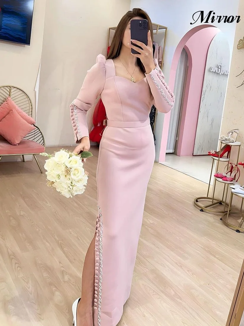 Vestido de fiesta de noche con cuentas de cristal, elegante vestido de espejo Vintage, Rosa dulce, botón personalizado, ocasión Formal, graduación