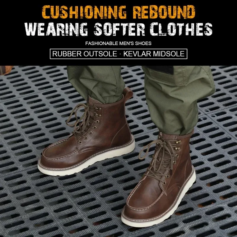 Cowhide Martin Style Labor Protection Shoes with Steel Toe Caps for Anti Smashing and Anti Puncture