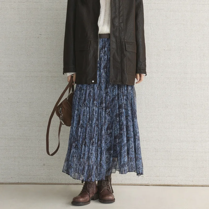 Cici elegante e elegante feminino 2025 inverno saia plissada com design estampado tecido de poliéster para outono inverno uso diário