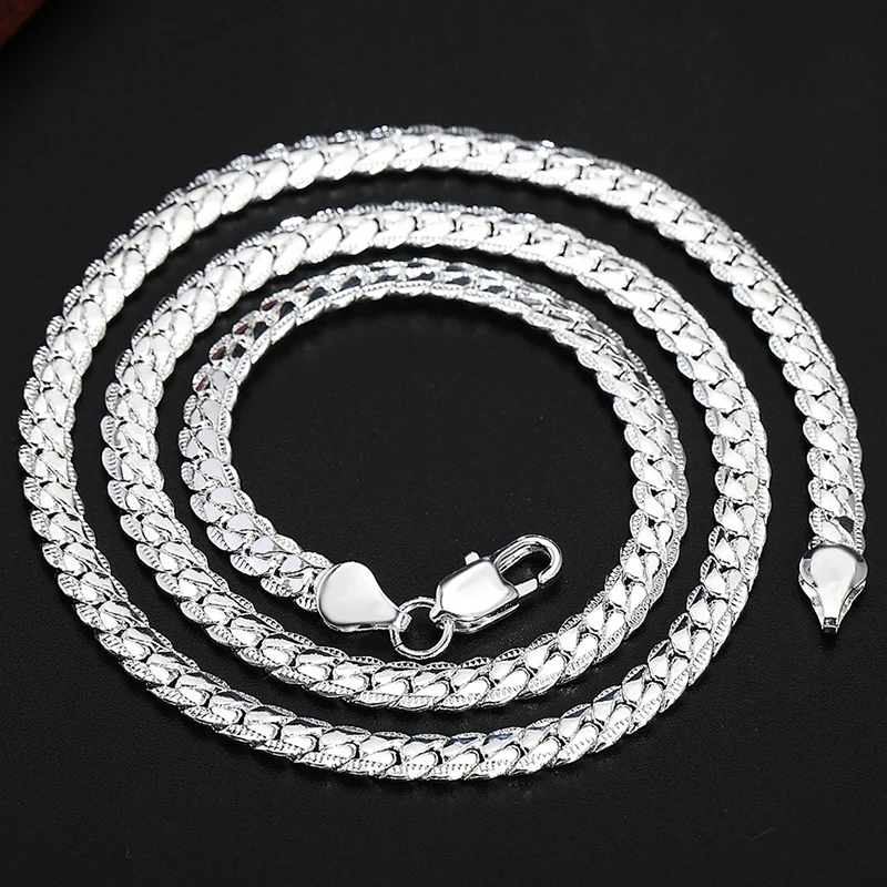 925 Sterling Silver 8/16/18/20/22/24 Inch 6mm Side Chain Necklace Bracelet For Woman Men Fashion Charm Wedding Jewelry