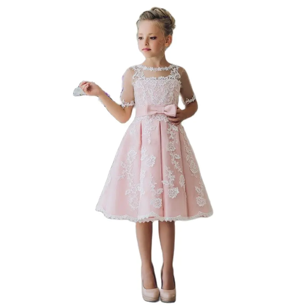 Robe de Princesse en Satin pour Fille, Tenue de Soirée de Mariage, Mignonne, Courte, à Fleurs, avec Nministériels d, pour Enfant, Été