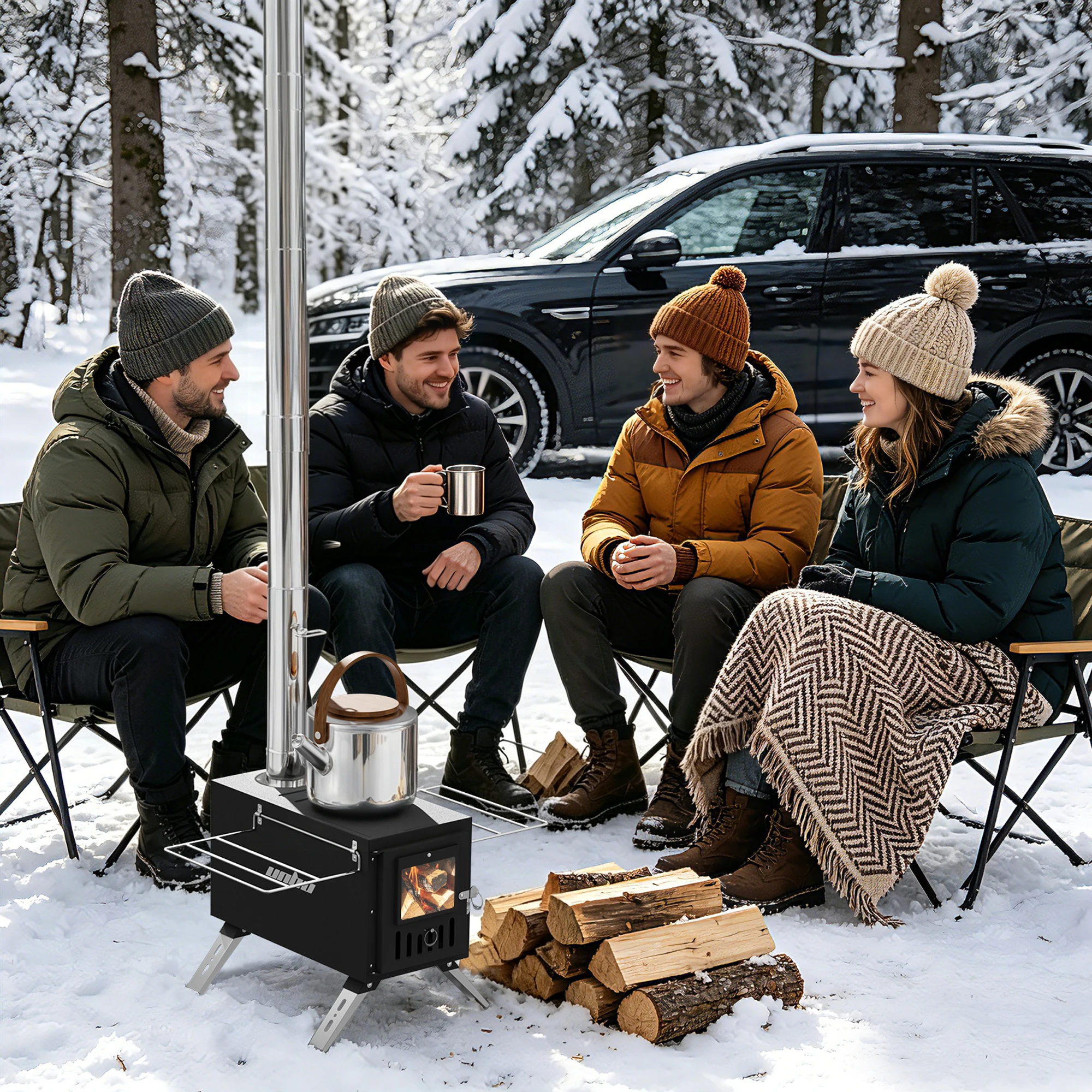 Hot Tent Stove,UNHO Wood Burning Stove,Small Wood Stove with 6 Stainless Chimney Pipes for Outdoor Heating & Cooking, Ice Fishing, Hunting ， Outdoor Camp Firewood Stove Portable Stove for Multifunctional Firewood Burner with Detachable Chimney view 8