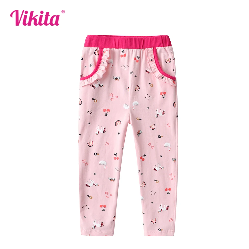 

VIKITA Girls Licorne Leggings Pants Cotton Casual Trousers Toddlers Kids Cartoon Pink Leggings with Pockets Children's Clothing