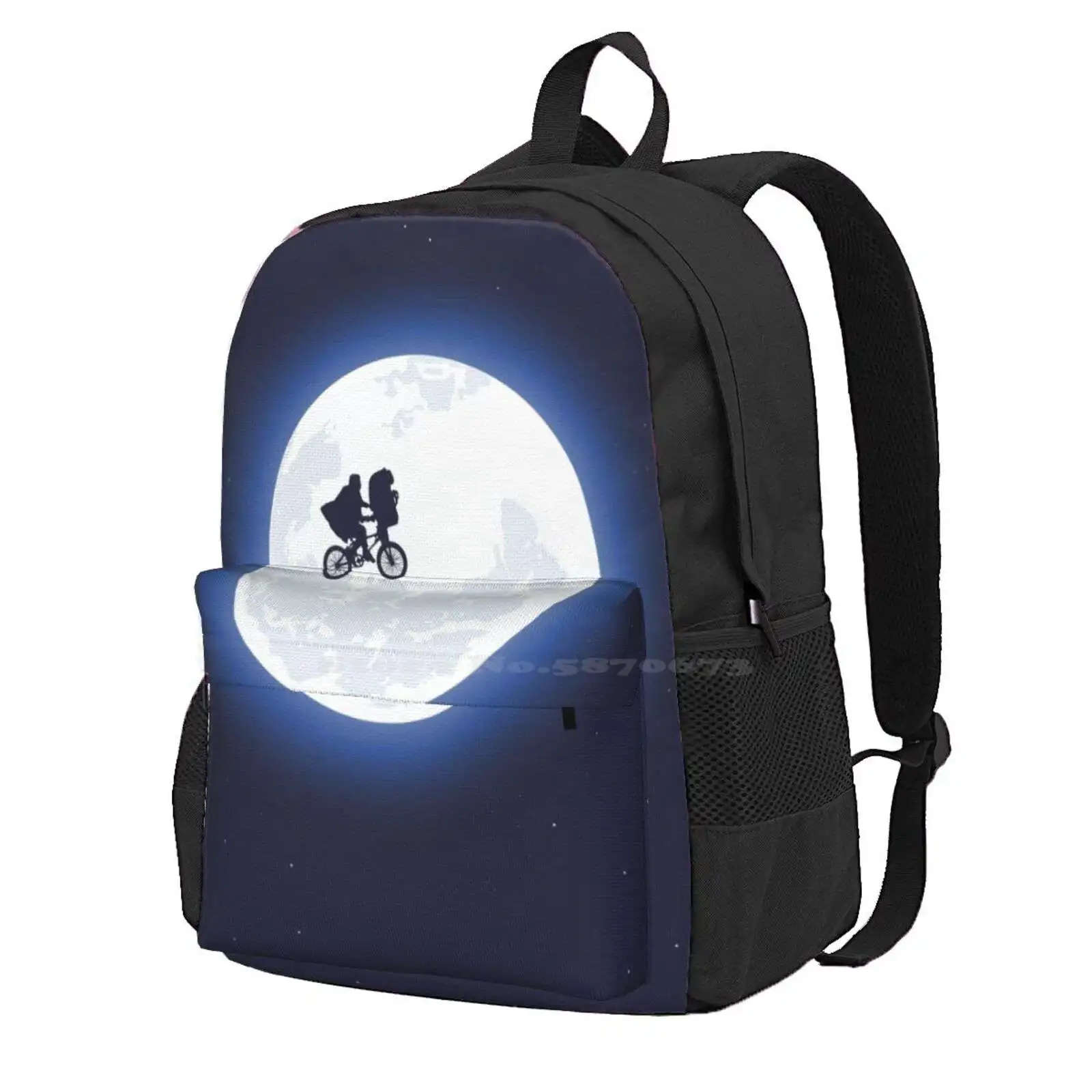 

Et The Extraterrestrial Hot Sale Schoolbag Backpack Fashion Bags E T Alien Vessel Spatial Night Space Star Full Moon Steal Bike