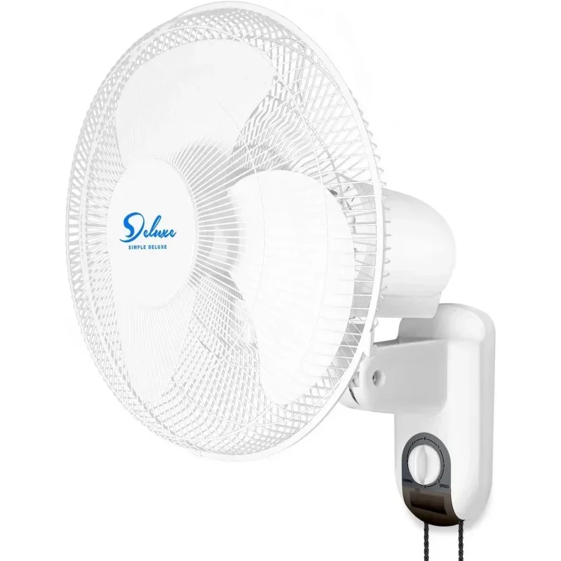 QW16 Inch Digital Household Wall Mount Fans,Adjustable Tilt,90 Degree,3 Speed Settings,White,2 Count (Pack Of 1)