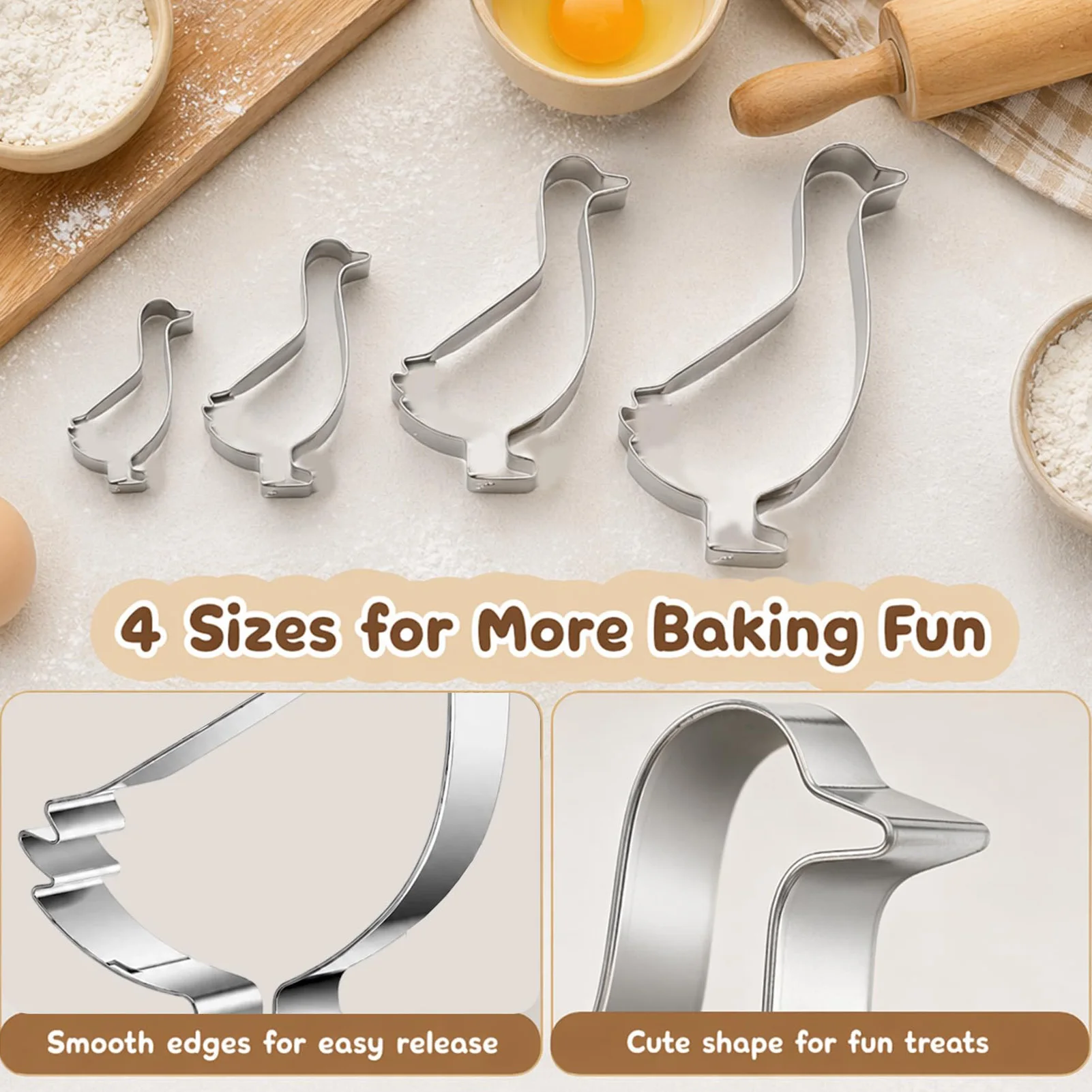 4pcs Goose Shape Press Mold Dessert Stainless Steel Cookie Cutters for Home Baking Kids Crafts Party DIY Baking Supply