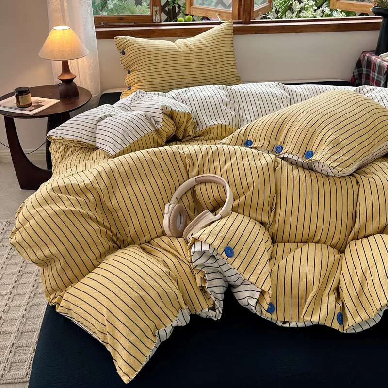 Stripe Style Bedding Set Skin-friendly Quilt Cover Pillowcase Bedsheet Home Bed Linen Sets Single/Full/Queen Size Bedclothes