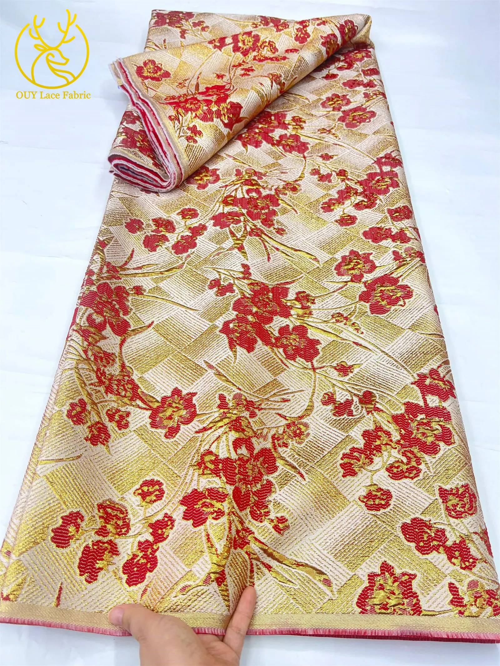 5 Yards Neuer Stil Afrikanischer Jacquard-Spitzenstoff 2026 Hochwertiger Modischer Nigerianischer Spitzenstoff für Damen-Partykleider und Nähprojekte – Detail 8