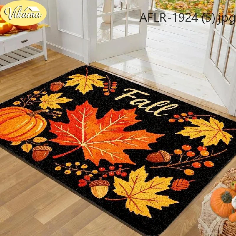VIKAMA Happy Fall Yall Pumpkin Maple Door Mat Floor Mat Front Door Non Slip Washable Welcome For Home Decor