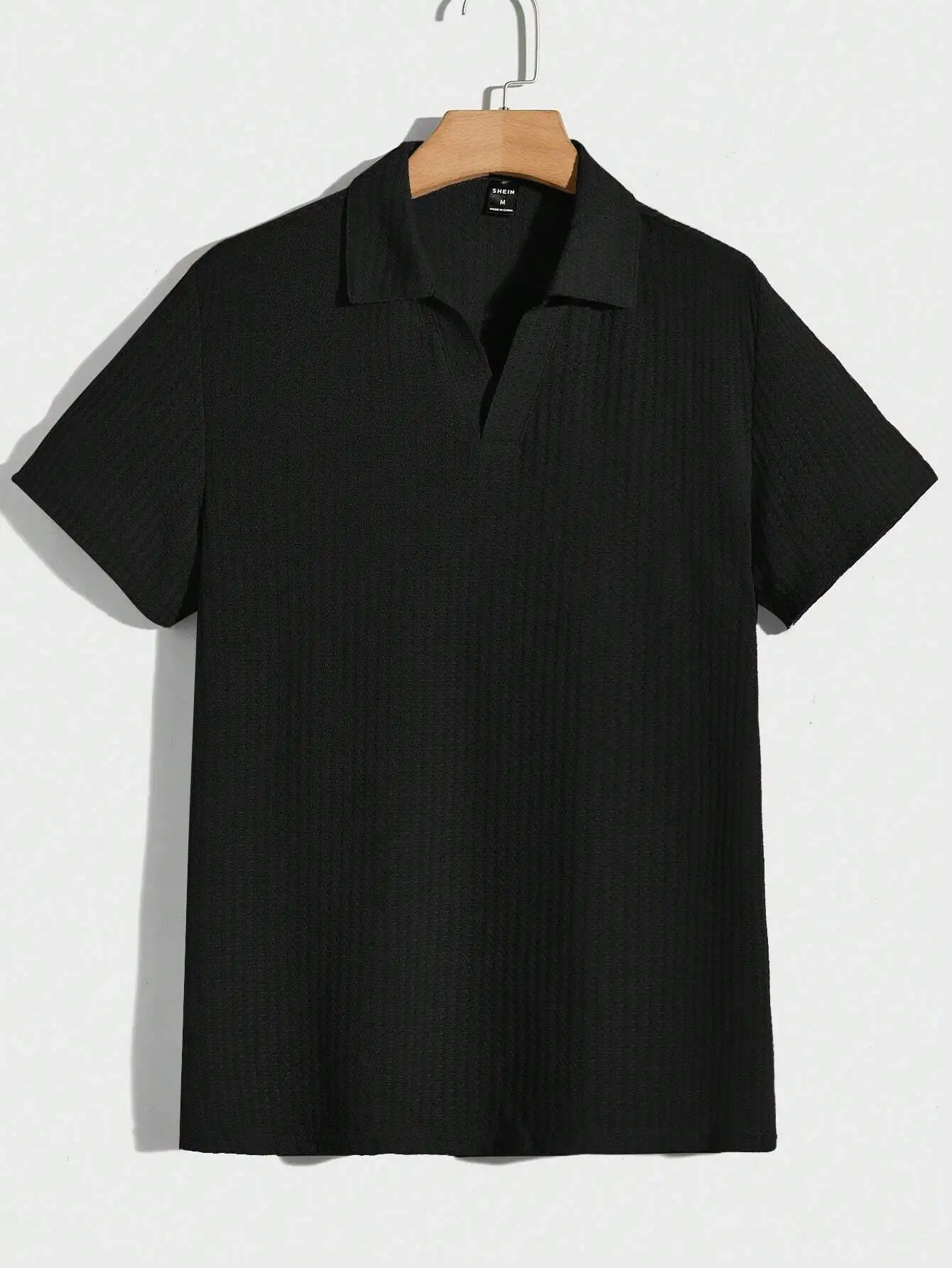 

Men's Black Waffle Knit Short Sleeve Polo Shirt Casual Fit