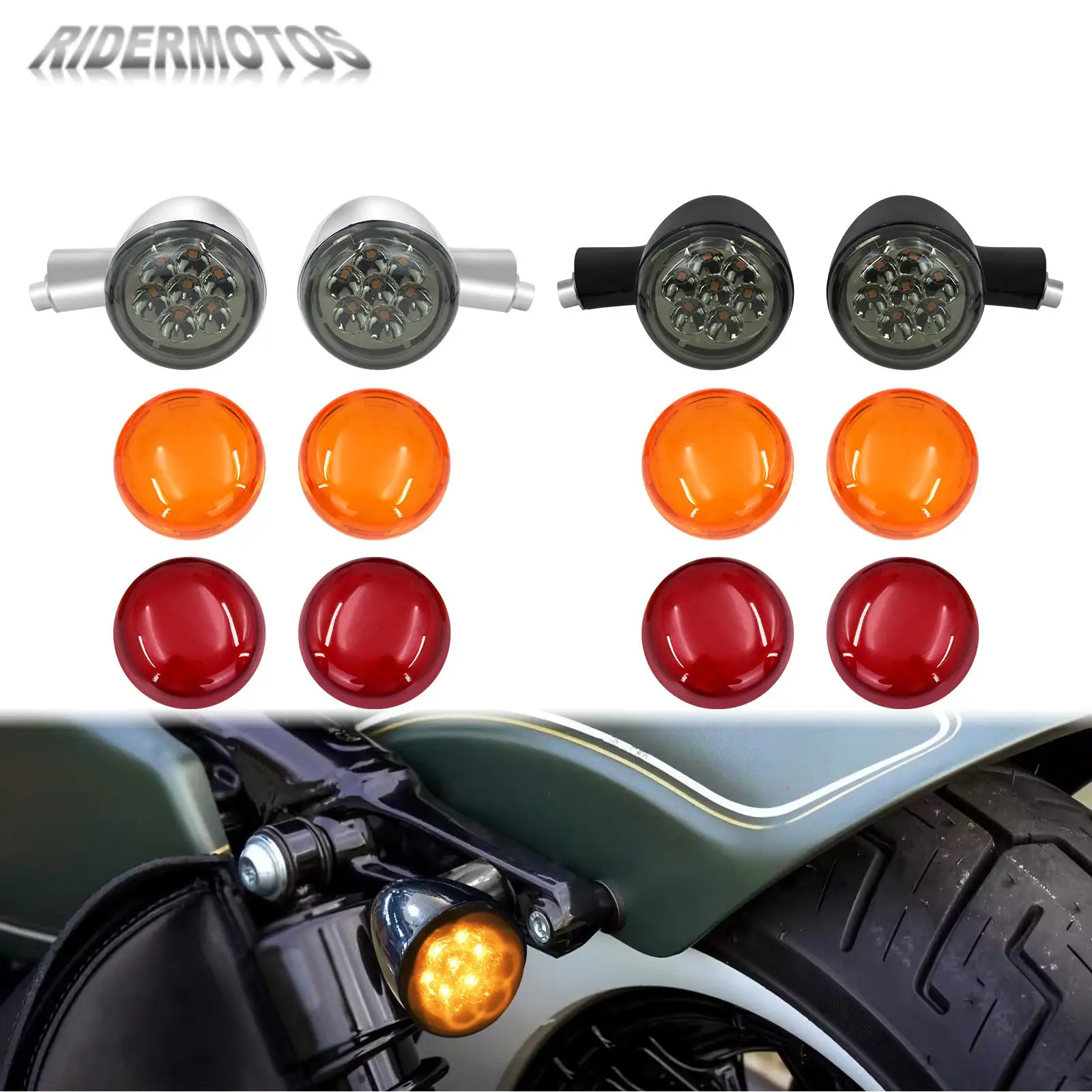 

Mototcycle Turn Indicators LED Lights For Harley Sportster XL 883 1200 Nightster 92-23 Rear Turn Signals Lights 6PCS Lens Cover