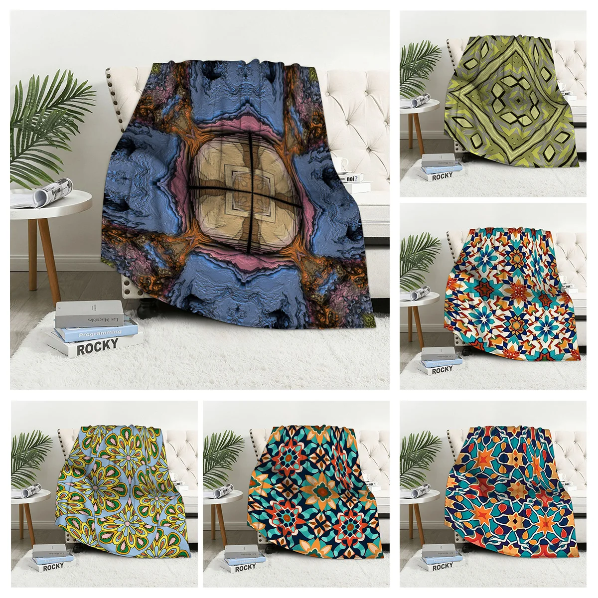 

Home decoration plush Throw Sofa blanket Bedspread bed fluffy soft blankets decor Plaid Modern geometric pattern simple nordic