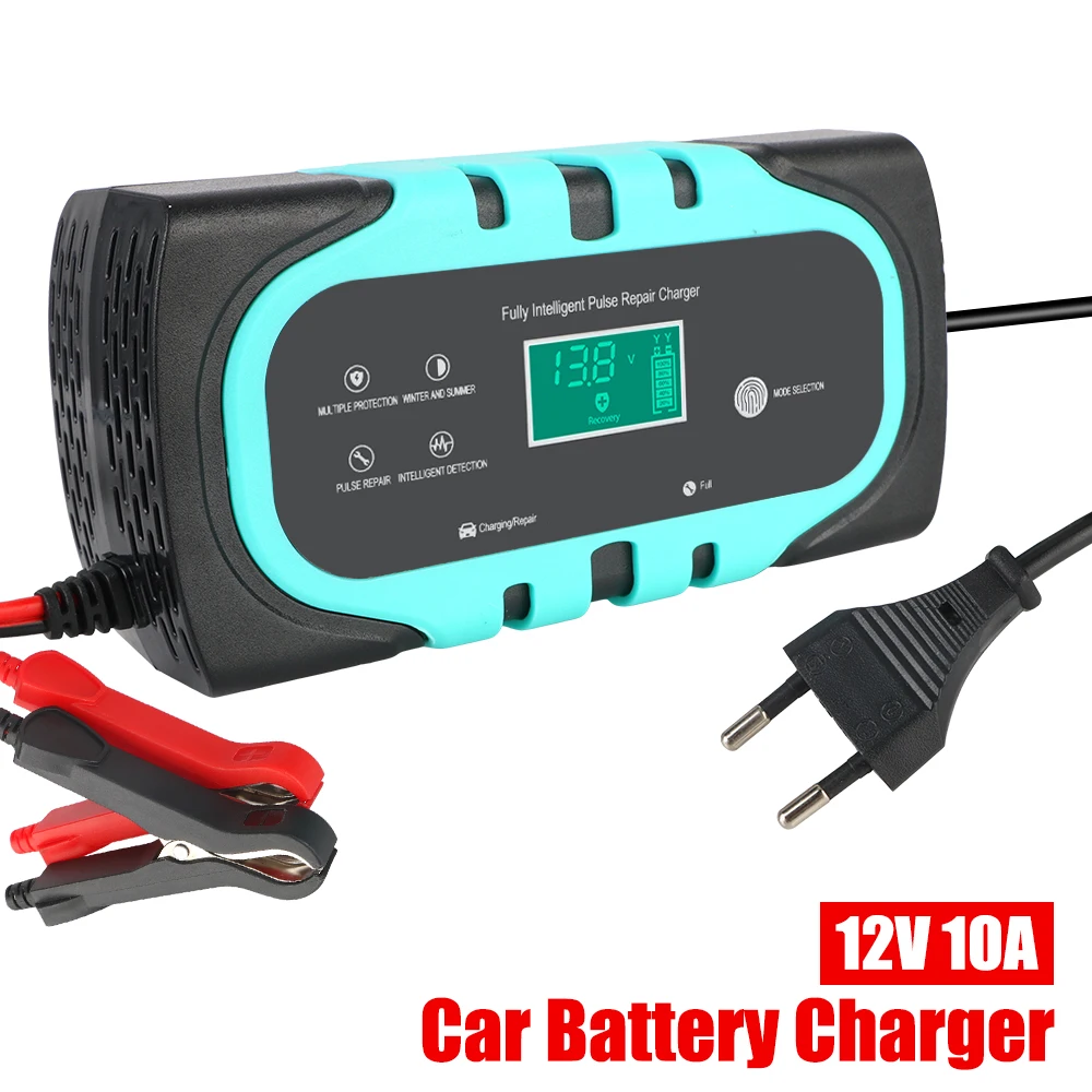 Smart Car Battery Charger 12V 10A Digital Display Battery Charger For Motorcycle Wet Dry Lead Acid Battery Pulse Repair