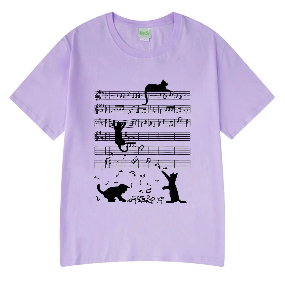 Funny Cat Playing Music Note Clef Musician Art Piano Graphic T-shirts Men Women Fashion Clothes High Quality Tee Cotton T-shirt
