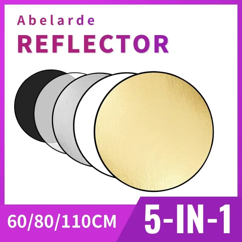 5 in 1 Portable Collapsible Round Photography Reflector Photo Studio Outdoor Light Diffuser Multi-Disc Carry Bag 30/60/80/110cm