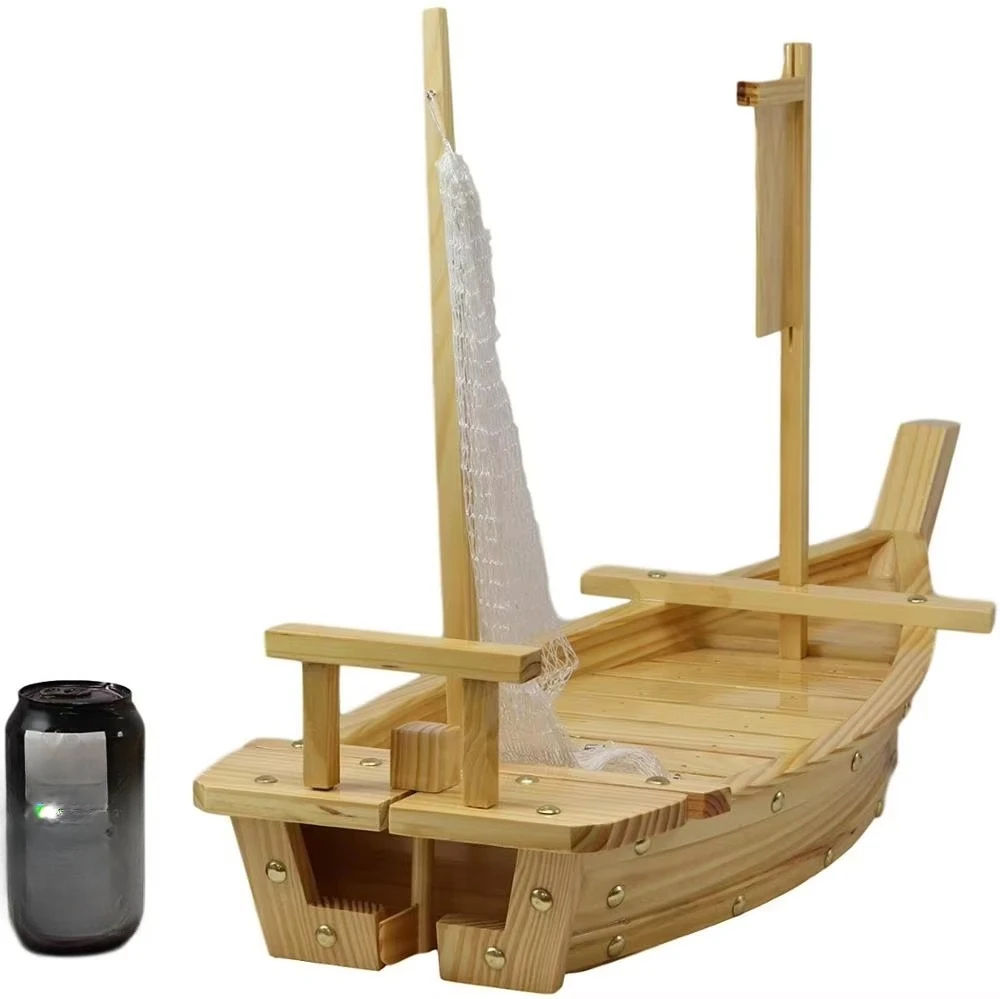Barco de sushi de madera/bambú en fábrica de alimentos/frutas