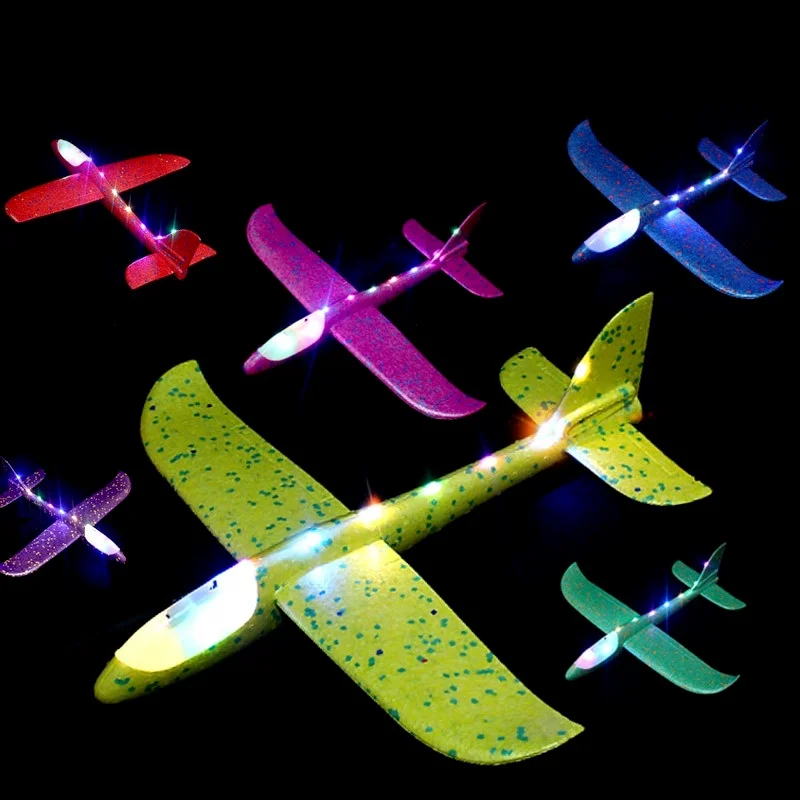 48CM Foam Plane Kits Flying Glider Toy With LED Light Hand Throw Airplane Sets Outdoor Game Aircraft Model Toys For Kids Gifts