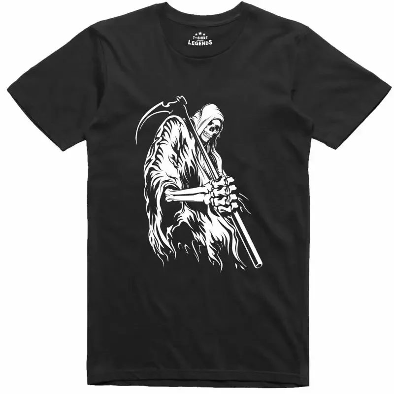 T-Shirt Imprimé Gothique Du Faucheur Halloween 100% Coton