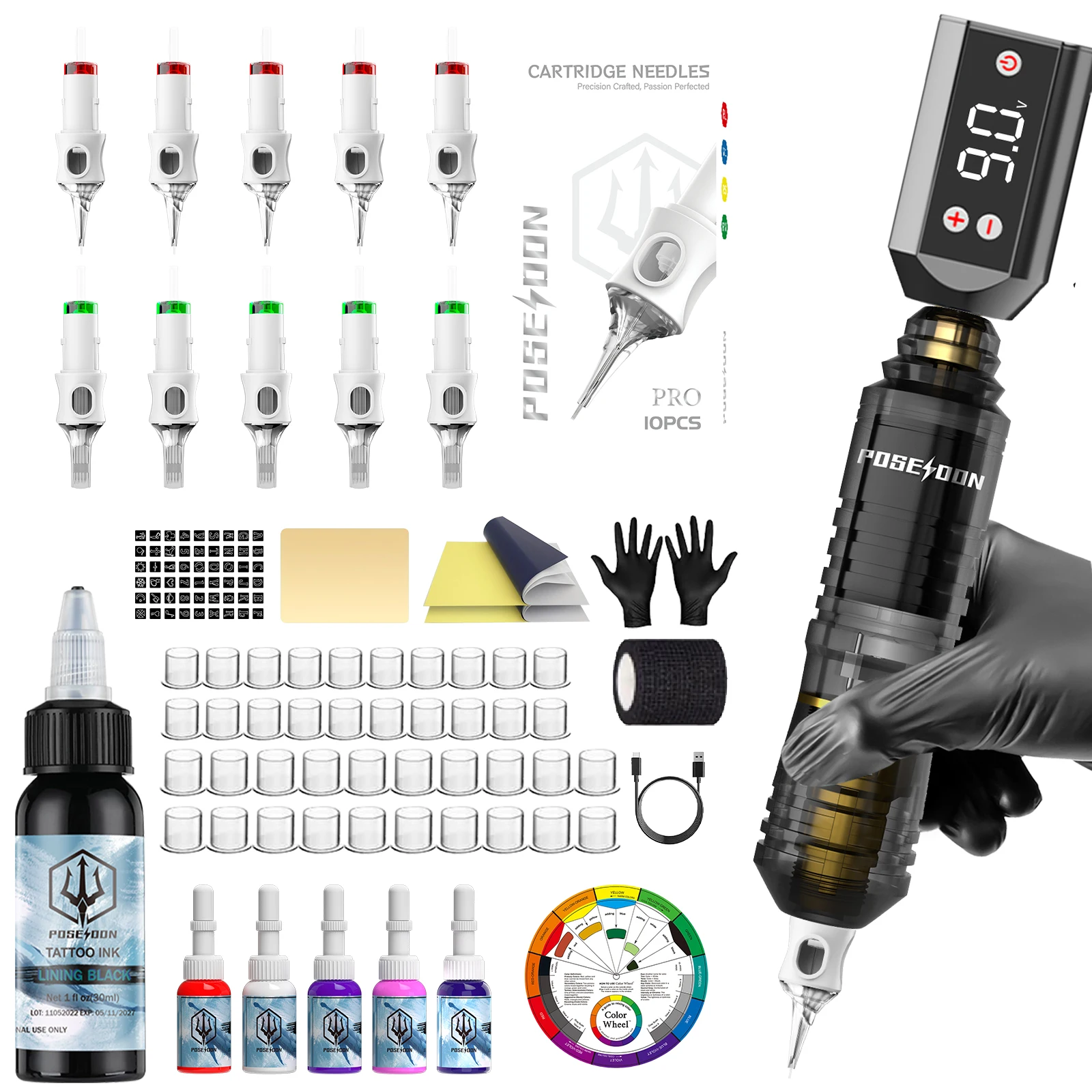 

Набор для татуировок POSEIDON HM142, набор для татуировок с ручкой-машинкой для перманентного макияжа, набор для тату-машинки, беспроводной блок питания для тату-машинки, набор для тату-машинки.