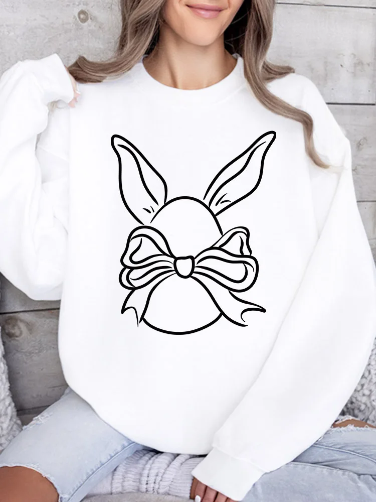 

Женская толстовка с круглым вырезом и принтом «Яйцо с бантом и ушками кролика», повседневный свободный крой, длинный рукав, для ежедневной носки
