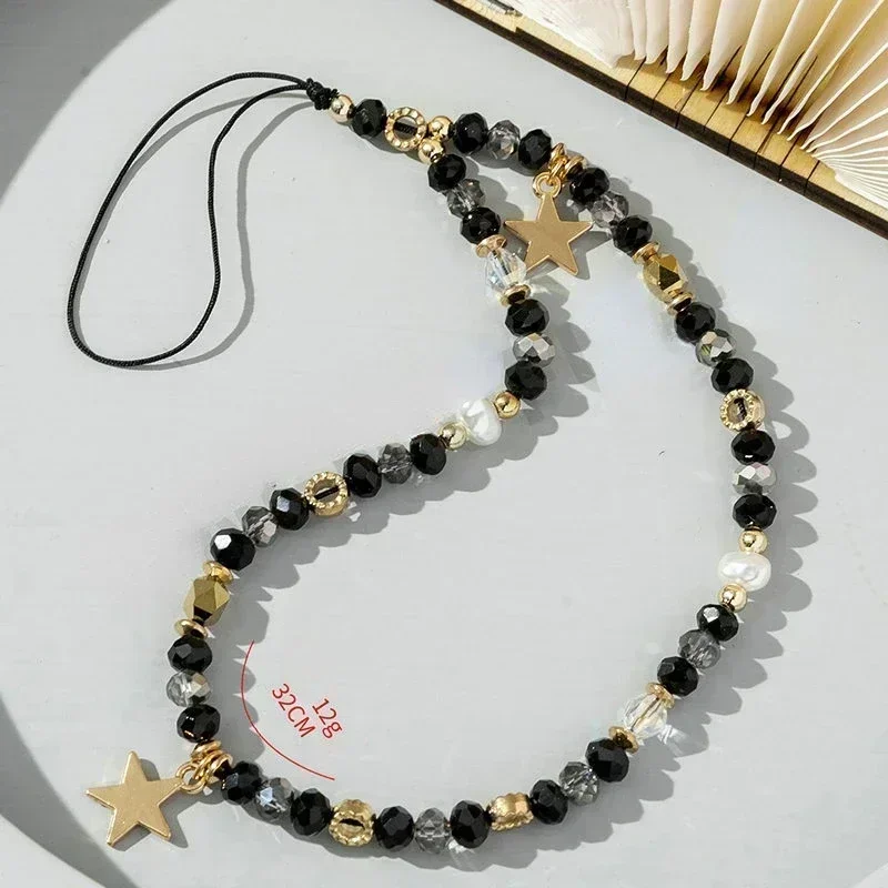 Five-pointed Star Pendant Beaded Mobile Phone Chain Fashion Cellphone Case Hanging Rope Women Telephone Phone Lanyard Jewelry