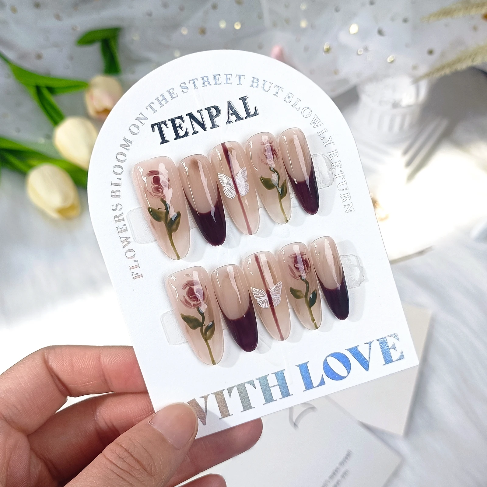 10pcs Wine Red Long Oval Handm - Nail Art Red Wine recension och pris