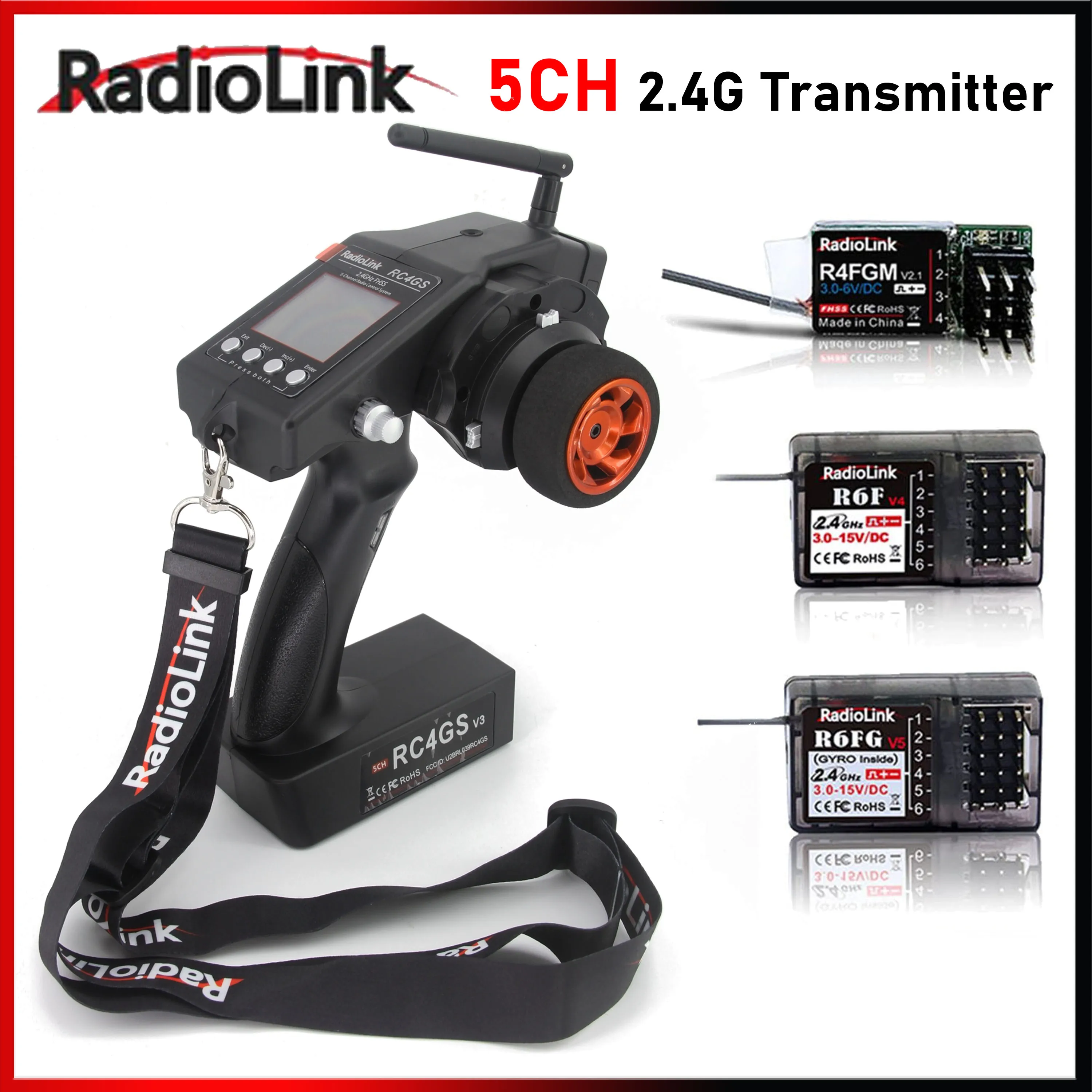 Пульт дистанционного управления RadioLink 5CH RC4GS V3 2,4G, передатчик 4/6CH R4FGM R6F R6FG Gyro приемник для радиоуправляемого автомобиля, лодки, автомобиля, модели робота