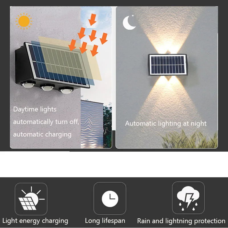 Outdoor Floodlight 4/6/8LED Solar Wall Lamp Upper And Lower Lighting Solar Powered Waterproof Streetlight for Balcony Courtyard
