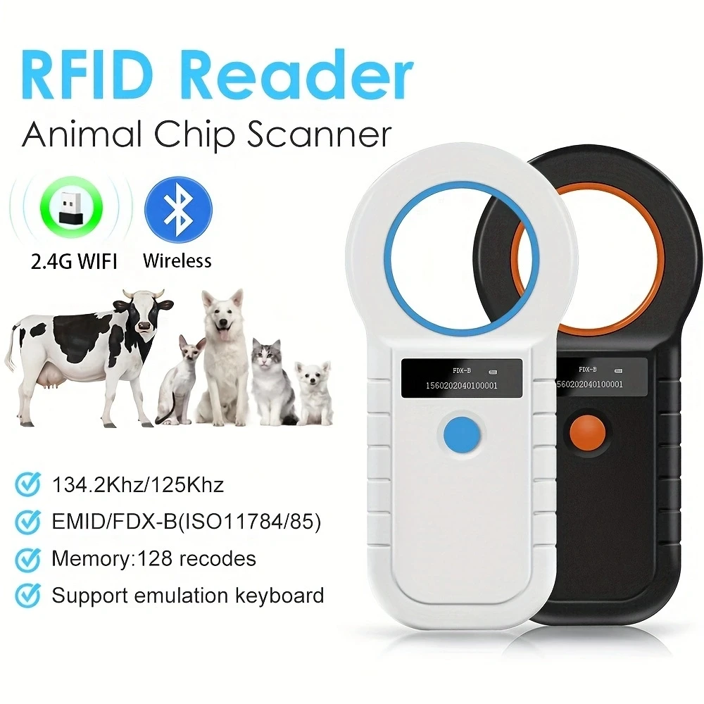 Portátil Animal Tag Reader, Microchip Scanner para Cão, Gato, Vaca, Ovelha, Wi-Fi, Bluetooth, RFID, Pet Chip, 134.2Khz, 125Khz, EMID, 2.4G