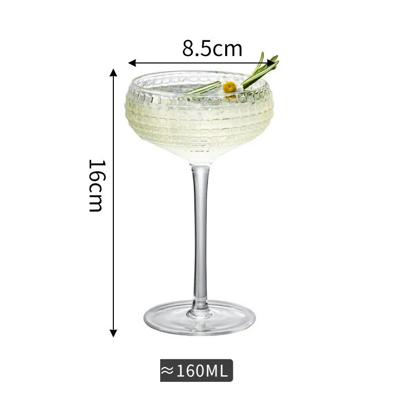 2PCS Engraved Grid Glass Cup Transparent Champagne Glasses Cups Creative Cocktail Glass Cups Margarita Glasses Cup Bar Tools