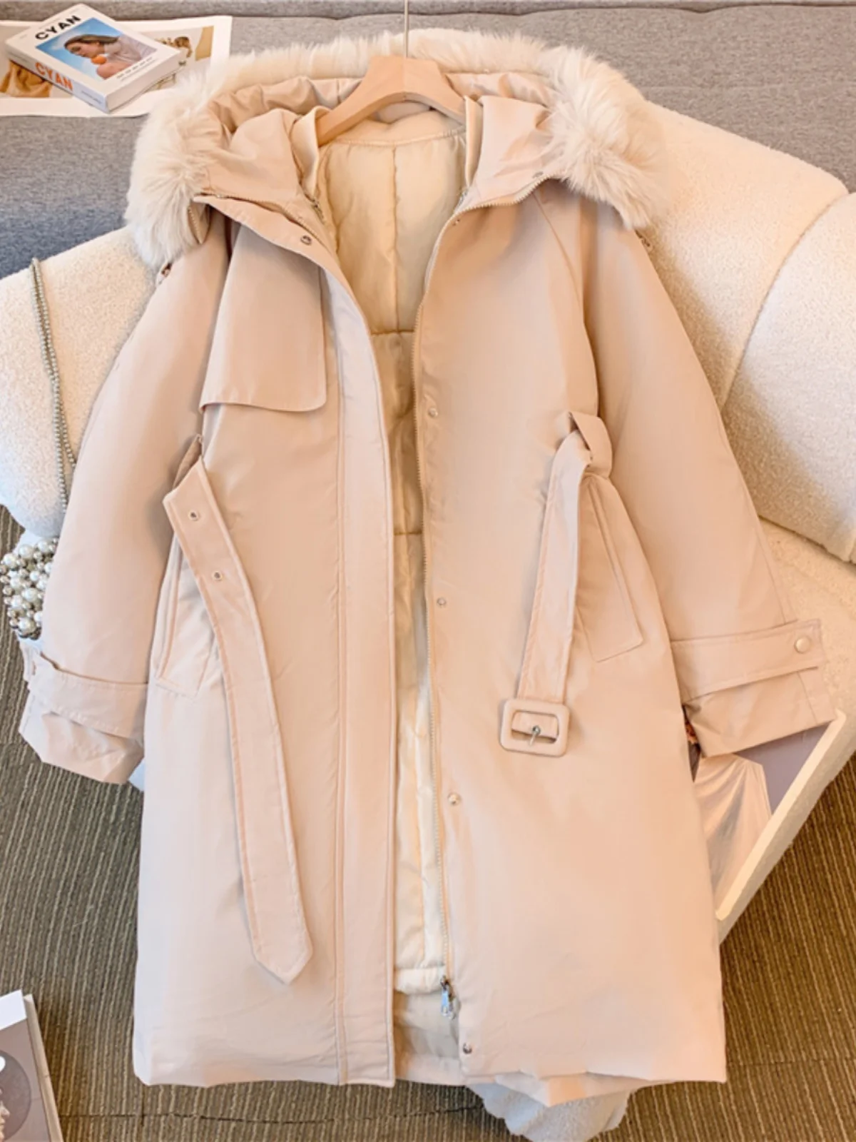 2024 Winter New Women's Parker Cotton Jacket Commuting Leisure Warm Fur Integrated Parkas